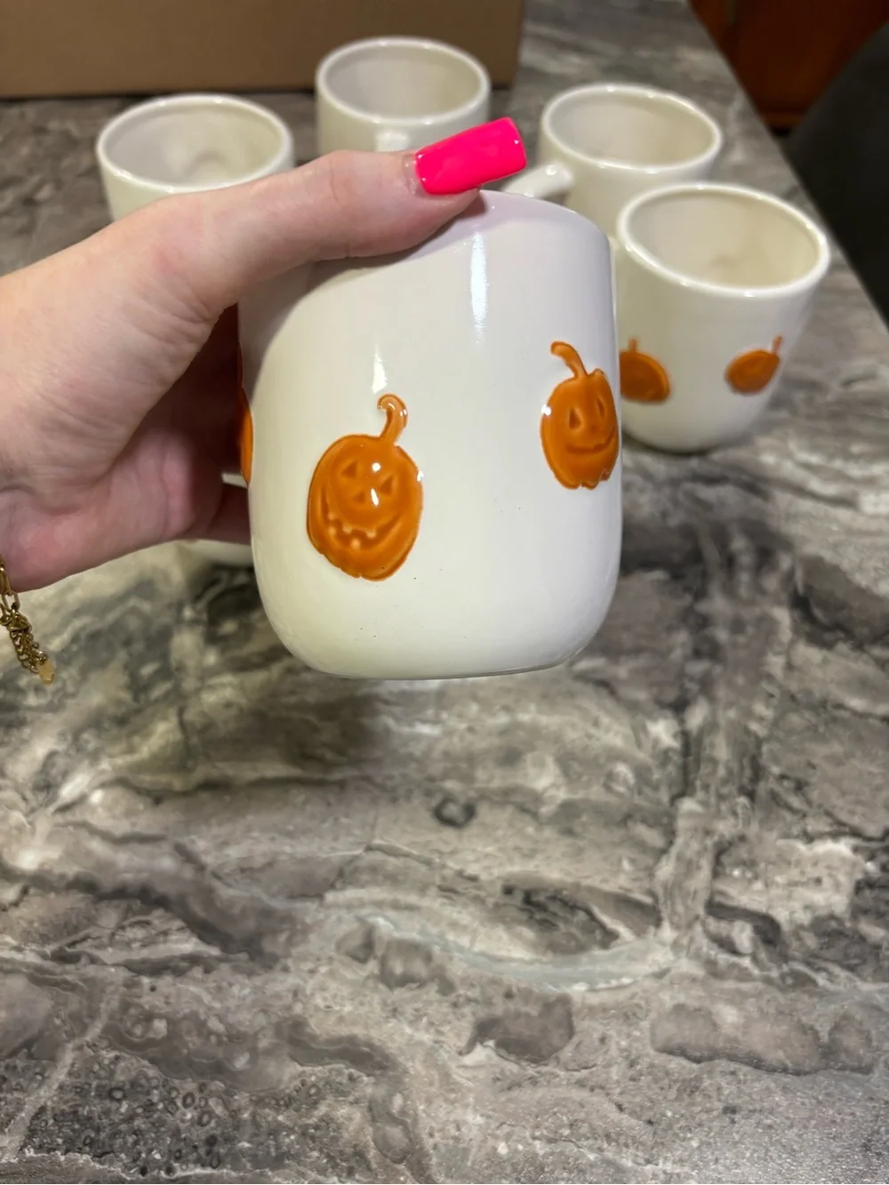 Set of 6 Pottery Barn Pumpkin Coffee Mugs